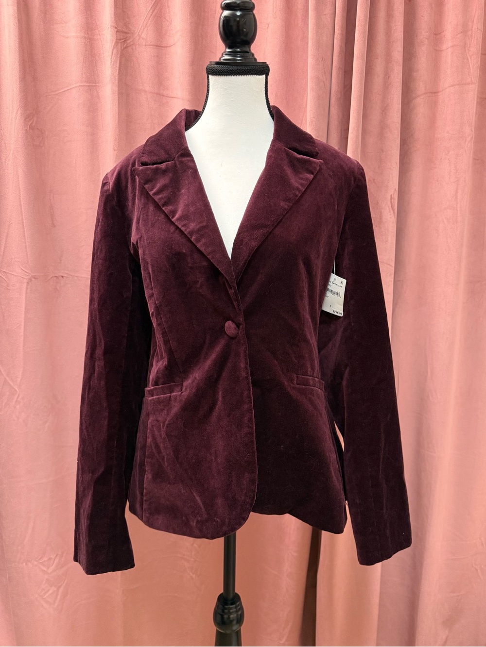 NWT Good American Burgundy Velvet Single-Button Blazer